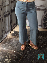 Load image into Gallery viewer, Acid Washed HR Frayed Hem Straight Pant-Teal
