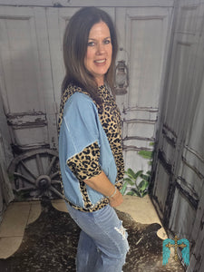 Denim With Leopard Detail Top