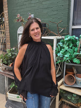 Load image into Gallery viewer, Chiffon Cold Shoulder High-Low Top-Black
