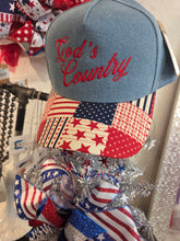 Load image into Gallery viewer, God's Country Embroidered Denim Trucker Hat
