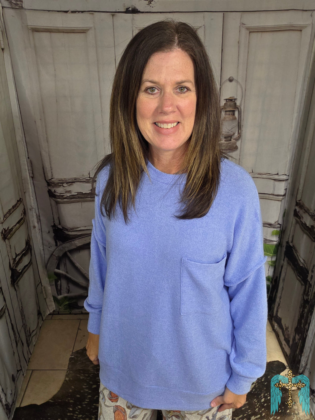 Brushed Crew Neck Sweater-Cornflower Blue