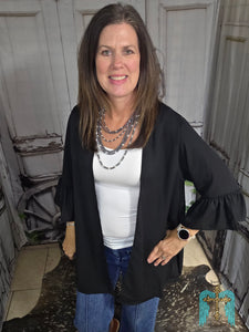 Black Ruffle Sleeve Kimono