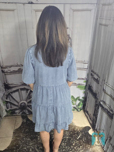 Washed Denim Tiered Dress