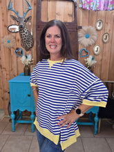 Load image into Gallery viewer, Oversized Stripe Casual Knit Top- Blue/Cream
