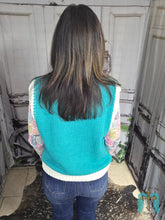 Load image into Gallery viewer, Turquoise V Neck Horsehoe Sweater Vest
