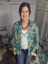 Load image into Gallery viewer, Turquoise Wagon Wheel Chifon Button Up Top
