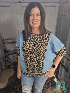 Denim With Leopard Detail Top