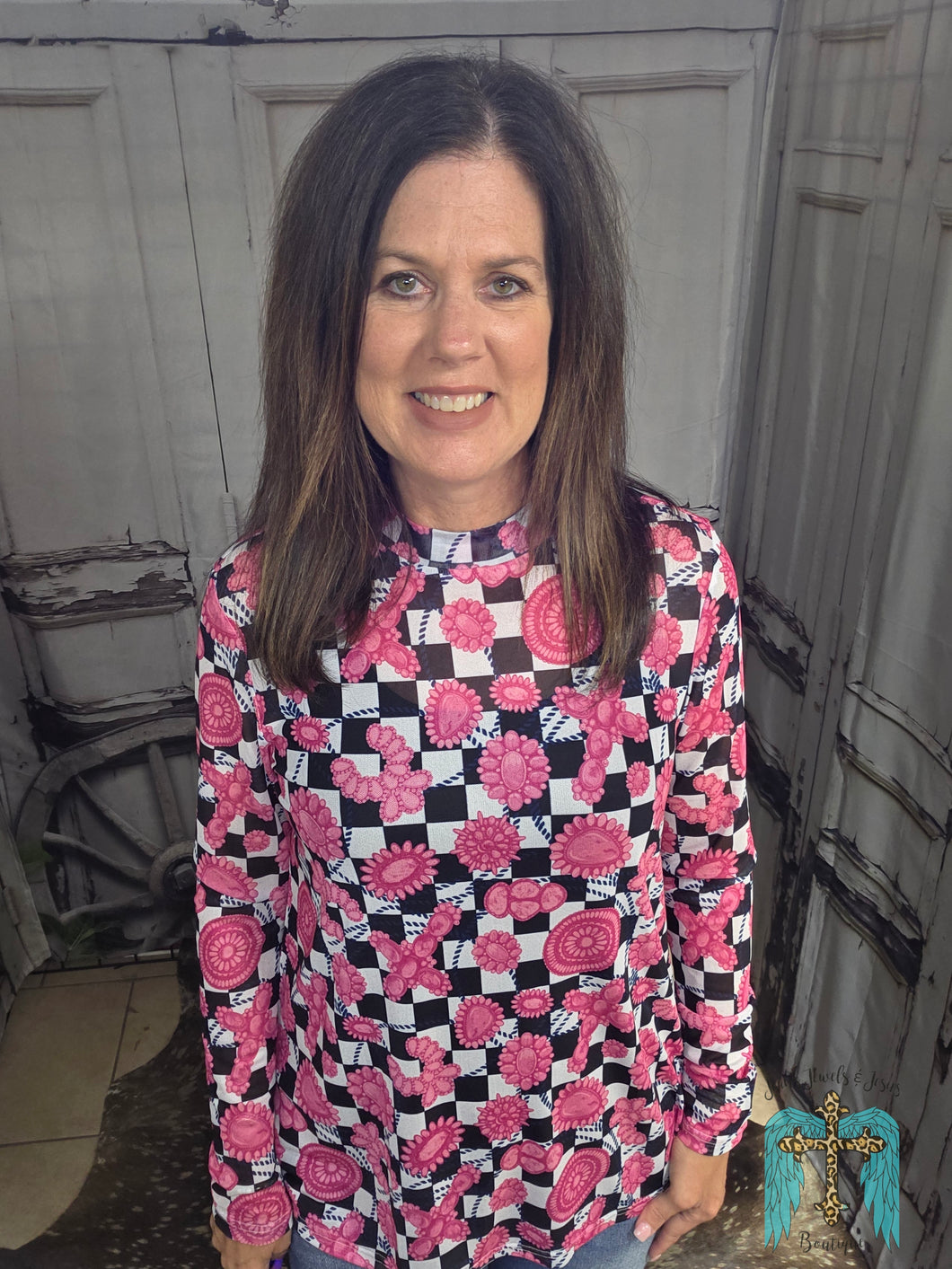 Checkered Pink Concho Mesh