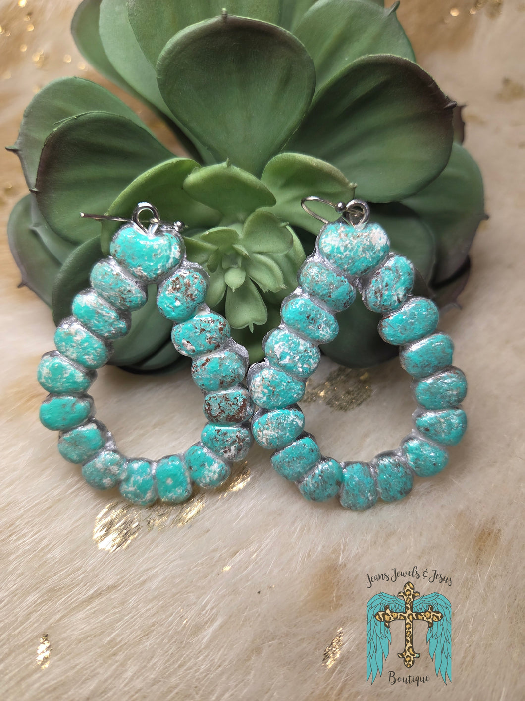 Turquoise Teardrop Clay Earrings