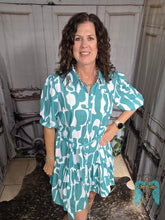Load image into Gallery viewer, Turquoise Abstract Button Down Dress
