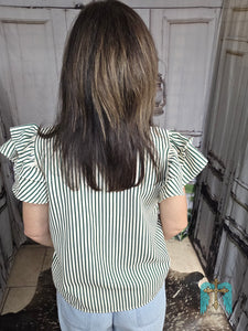 Hunter Green Striped Ruffled Top