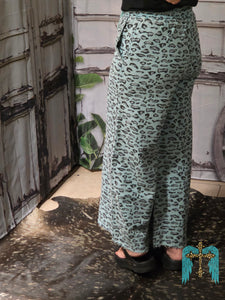 Faded Teal Leopard Wide Leg Pants