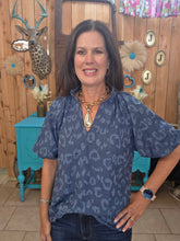 Load image into Gallery viewer, Umgee Scalloped V-Neck Short Sleeved Top-Indigo
