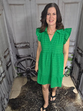 Load image into Gallery viewer, Ruffled Cap Sleeve Mid-Length Dress-Green
