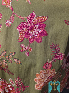 Plus Olive and Burgundy Floral Top
