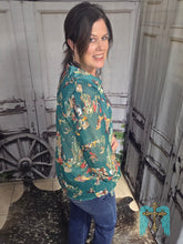 Load image into Gallery viewer, Turquoise Wagon Wheel Chifon Button Up Top
