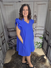 Load image into Gallery viewer, Ruffled Cap Sleeve Mid-Length Dress-Royal Blue
