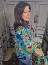 Load image into Gallery viewer, Turquoise Cowgirl Club Chifon Button Up Top
