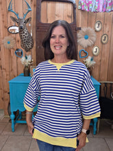 Load image into Gallery viewer, Oversized Stripe Casual Knit Top- Blue/Cream
