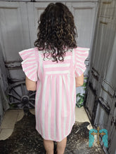 Load image into Gallery viewer, Pink Striped V-Neck Dress With Ruffled Sleeve
