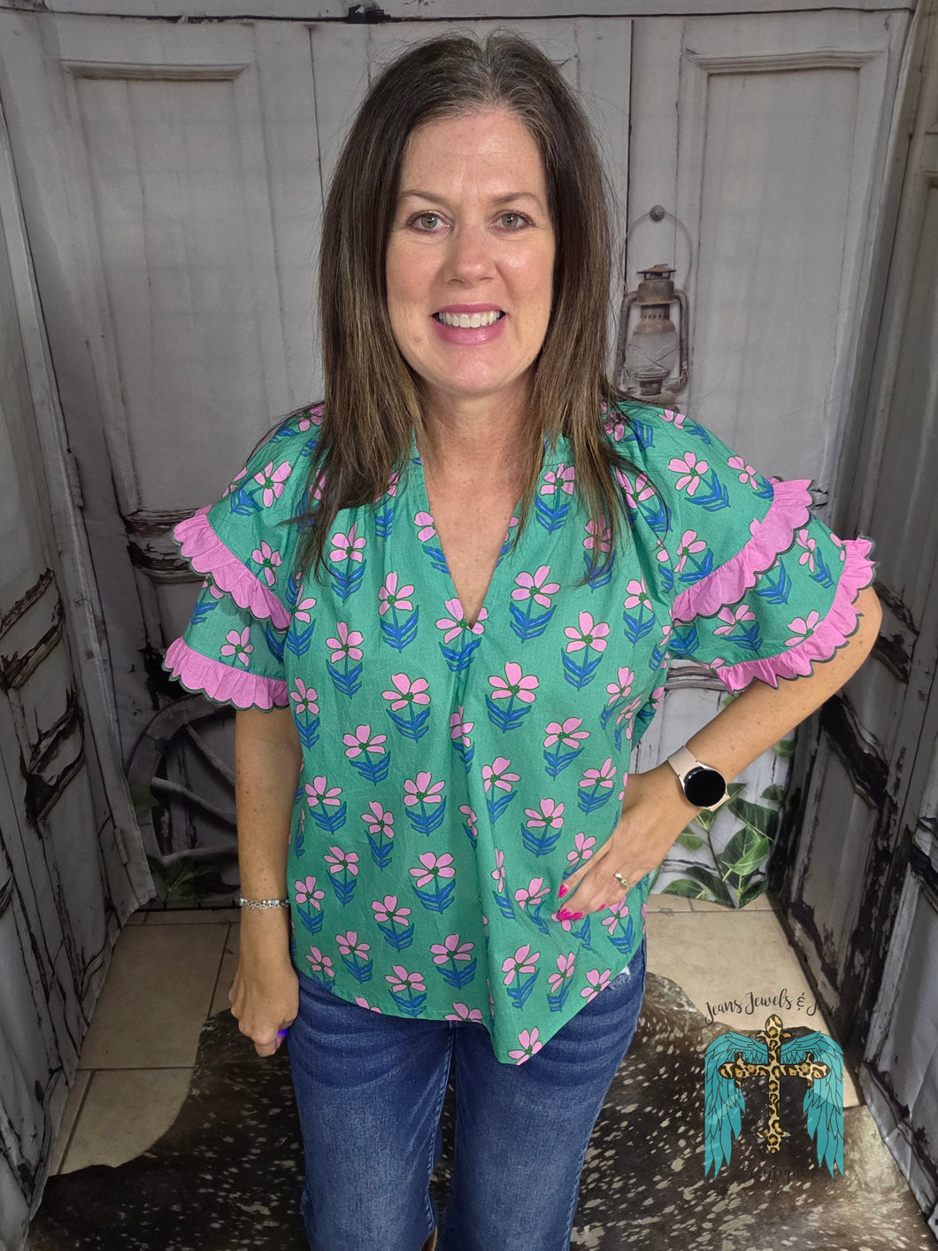 Ruffle Sleeve Floral Blouse