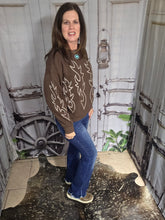 Load image into Gallery viewer, Western Bootstitch Embroidered Sweatshirt-Chocolate Brown
