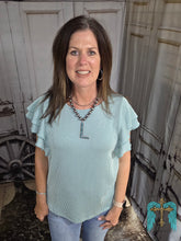 Load image into Gallery viewer, Ribbed Ruffled Sleeve Top-Sage
