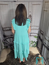 Load image into Gallery viewer, Turquoise Ruffled Sleeved Maxi Dress
