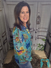 Load image into Gallery viewer, Turquoise Cowgirl Club Chifon Button Up Top
