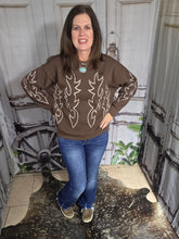 Load image into Gallery viewer, Western Bootstitch Embroidered Sweatshirt-Chocolate Brown

