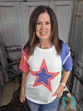 Load image into Gallery viewer, Red, White, And Blue Patchwork Star Top
