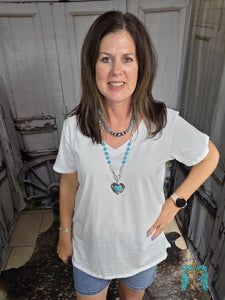 Boyfriend V Neck Tee-White