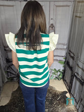 Load image into Gallery viewer, Kelly Green Striped Top With Ruffled Cap Sleeve
