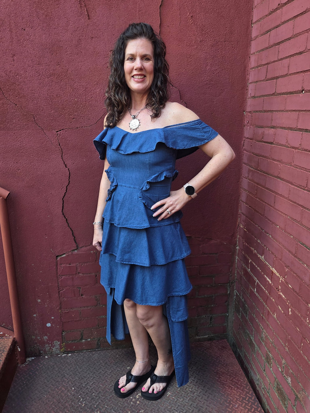 Denim Off The Shoulder Ruffled Hi-Low Dress – Jeans Jewels and Jesus Boutique