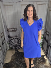 Load image into Gallery viewer, Ruffled Cap Sleeve Mid-Length Dress-Royal Blue - Jeans Jewels and Jesus Boutique
