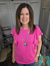Load image into Gallery viewer, Ruffled Sleeve Solid Top-Hot Pink - Jeans Jewels and Jesus Boutique
