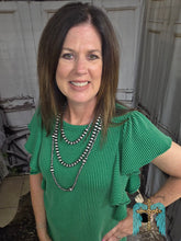 Load image into Gallery viewer, Ruffled Sleeve Solid Top-Kelly Green - Jeans Jewels and Jesus Boutique
