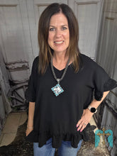 Load image into Gallery viewer, Solid Short Ruffle Sleeve Hi Low Top-Black - Jeans Jewels and Jesus Boutique
