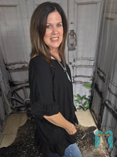Load image into Gallery viewer, Solid Short Ruffle Sleeve Hi Low Top-Black - Jeans Jewels and Jesus Boutique
