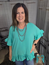 Load image into Gallery viewer, Solid Short Ruffle Sleeve Hi Low Top-Mint - Jeans Jewels and Jesus Boutique
