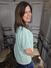 Load image into Gallery viewer, Solid Top With Cuffed Sleeve-Mint - Jeans Jewels and Jesus Boutique
