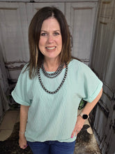 Load image into Gallery viewer, Solid Top With Cuffed Sleeve-Mint - Jeans Jewels and Jesus Boutique
