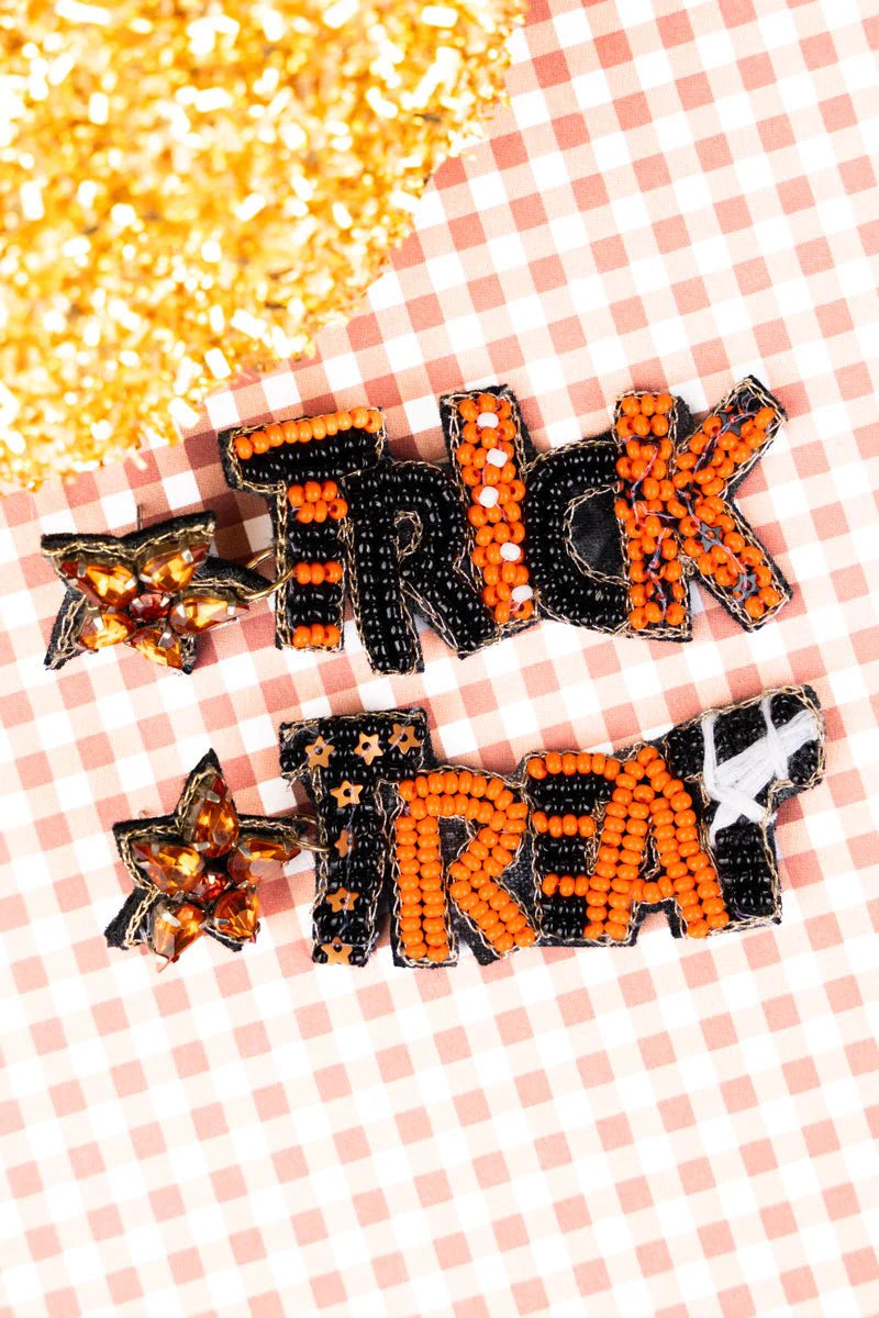 Viola Orange and Black 'Trick' 'Treat' Seed Bead Earrings