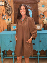Load image into Gallery viewer, Umgee Brown Corduroy Ruffle Neck Dress - Jeans Jewels and Jesus Boutique
