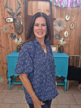 Load image into Gallery viewer, Umgee Scalloped V-Neck Short Sleeved Top-Indigo - Jeans Jewels and Jesus Boutique
