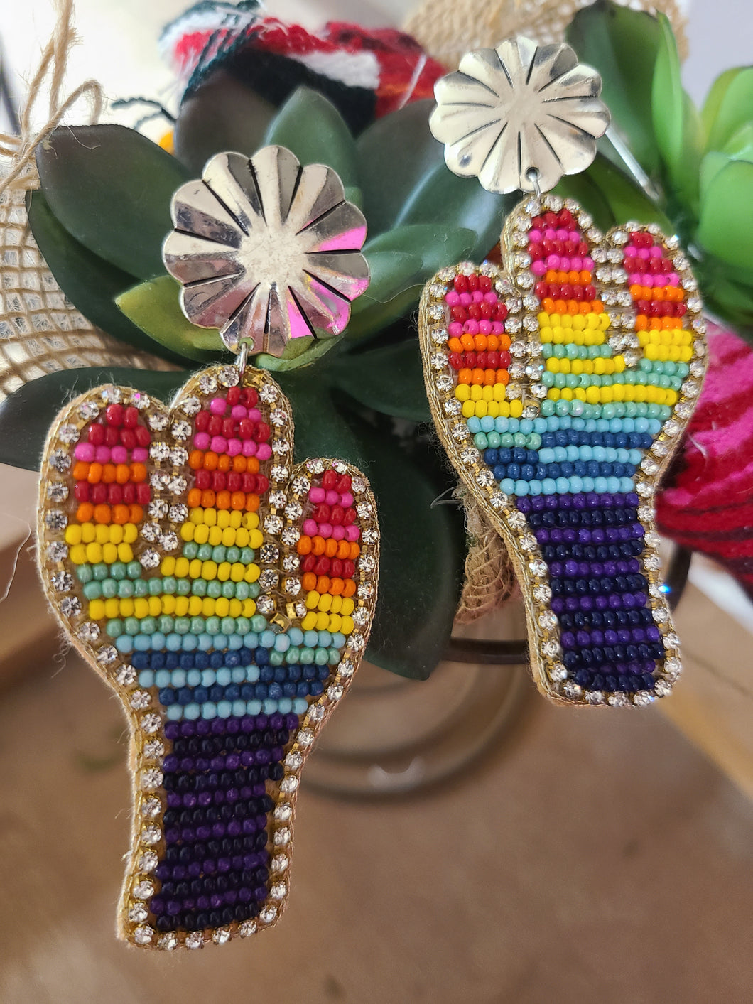 Serape Cactus Seed Bead Earrings