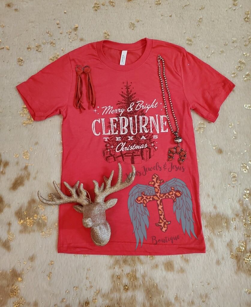 Cleburne Texas Merry and Bright Christmas Tee