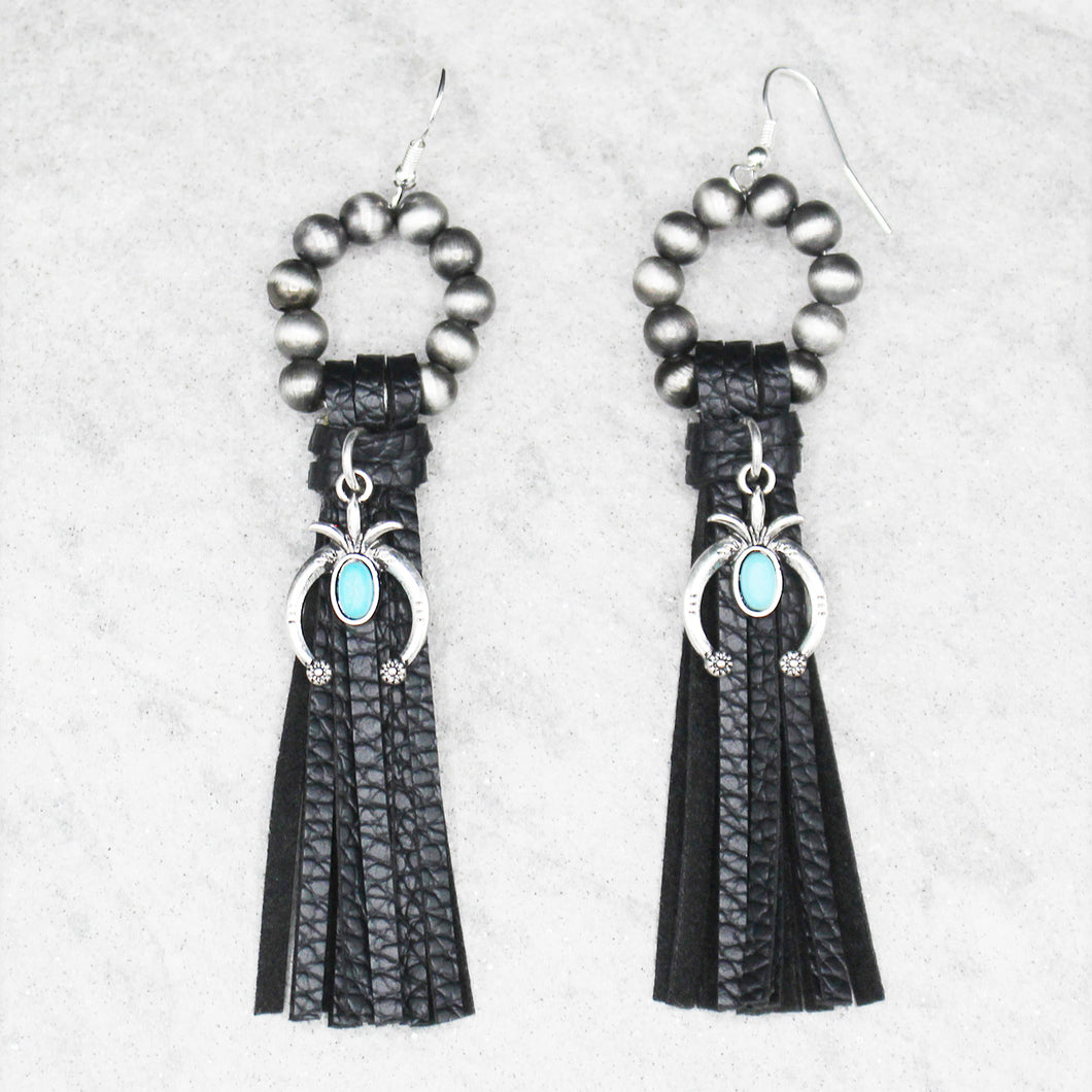 Squash Blossom with Leather Tassel Earring