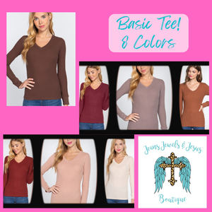 Solid Color Long Sleeve Knit Top - 8 Colors