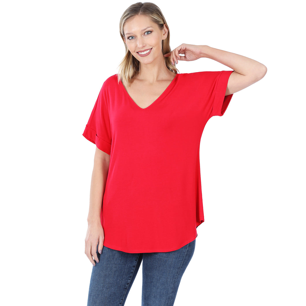 Luxe Rayon Short Cuff Sleeve Top - 4 Colors